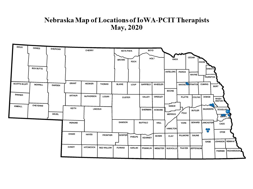Iowa-PCIT Therapists Nebraska Map